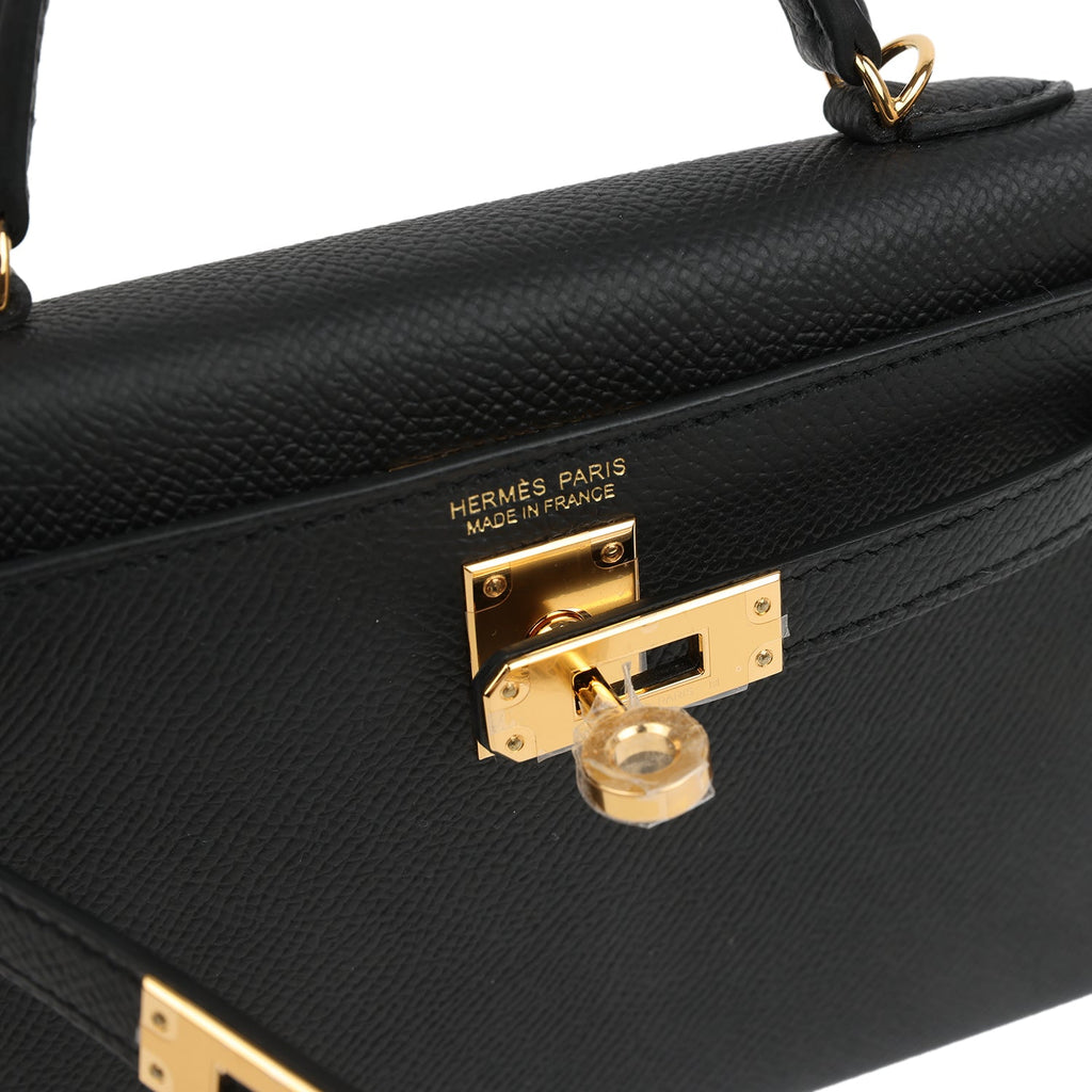 Hermes Kelly Sellier 20 Black Epsom Gold Hardware