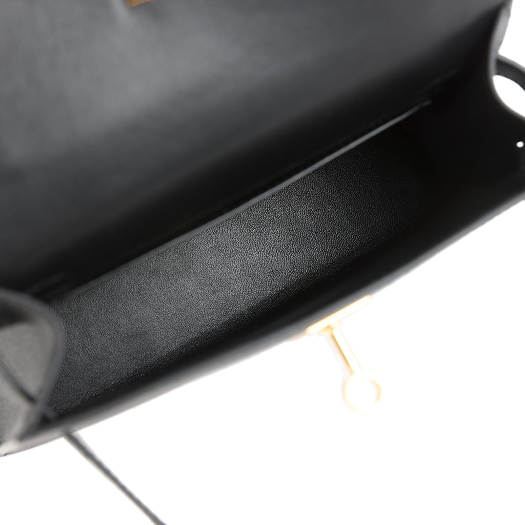 Hermes Kelly Sellier 20 Black Epsom Gold Hardware