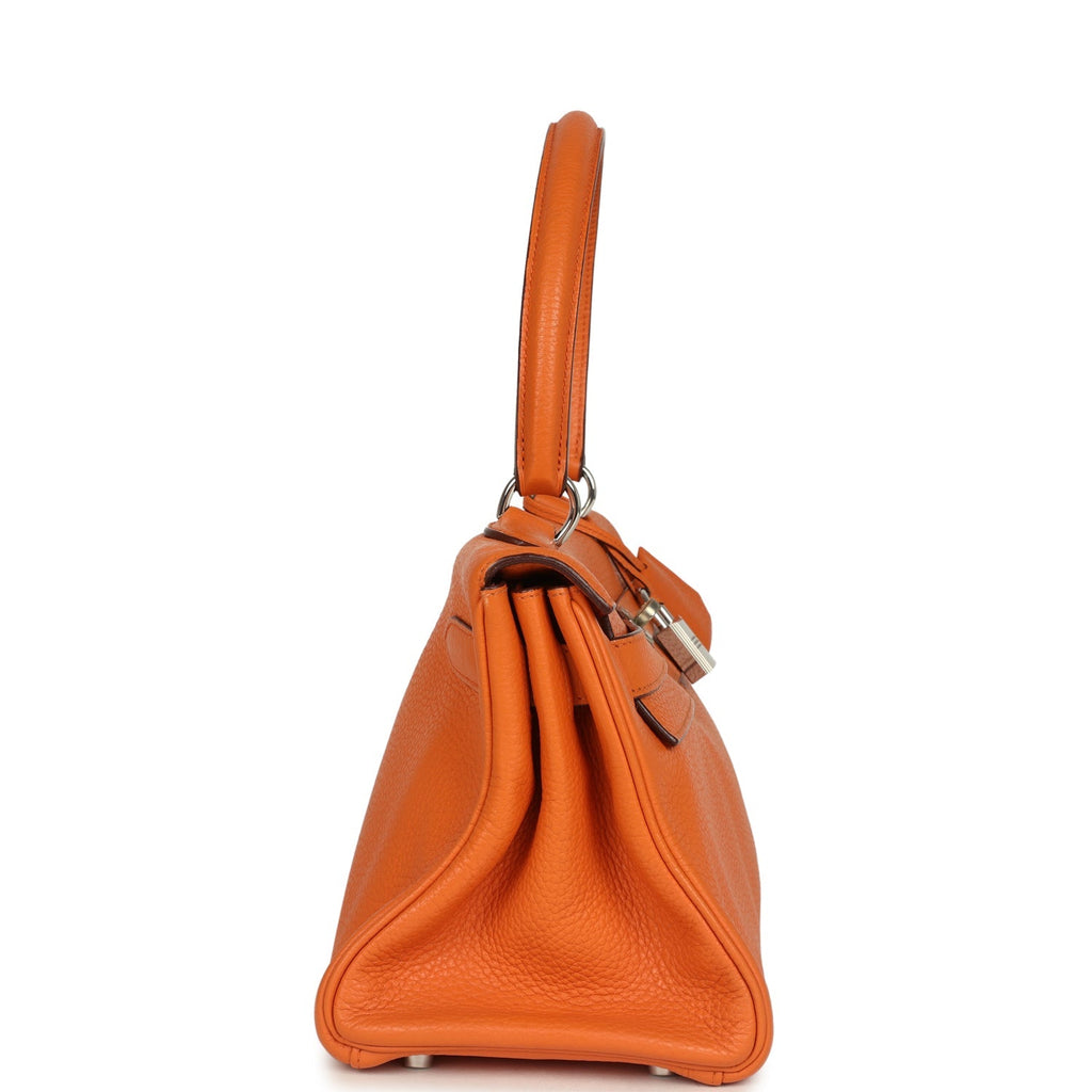Vintage Hermes Shoulder Kelly 42 JPG Orange Clemence Palladium Hardware