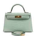 Hermes Kelly Sellier 20 Vert D'Eau Matte Porosus Crocodile Gold Hardware