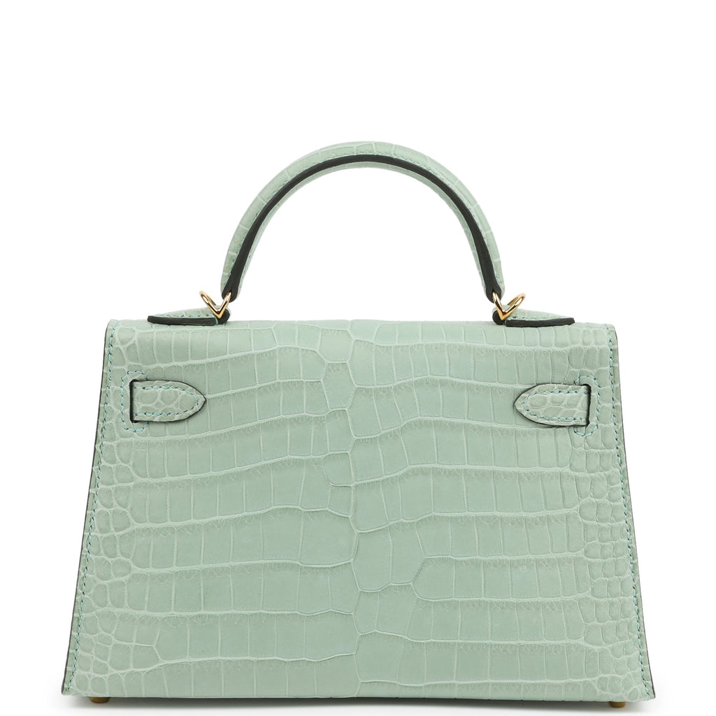 Hermes Kelly Sellier 20 Vert D'Eau Matte Porosus Crocodile Gold Hardware