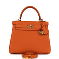 Hermes Special Order (HSS) Kelly Retourne 25 Orange Verso Togo Gold Hardware