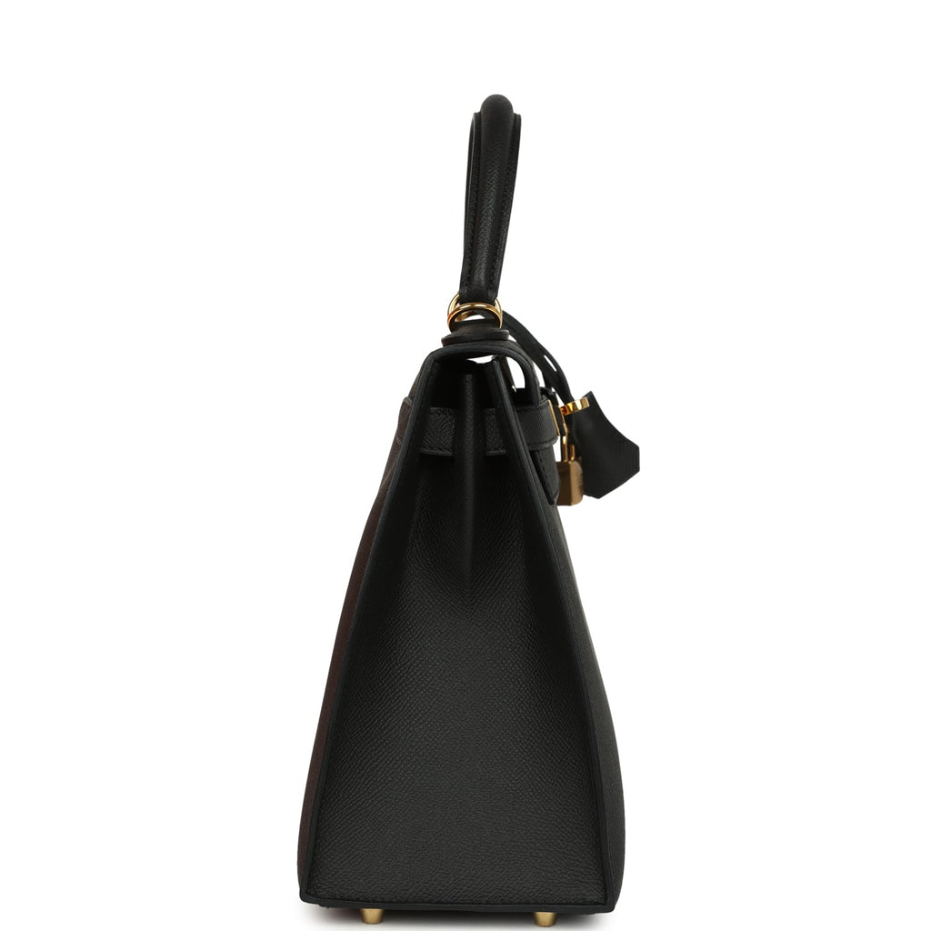Pre-owned Hermes Kelly Sellier 28 Black Epsom Gold Hardware