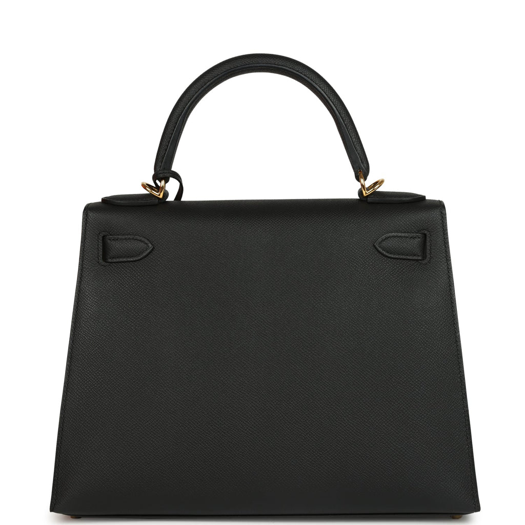 Pre-owned Hermes Kelly Sellier 28 Black Epsom Gold Hardware