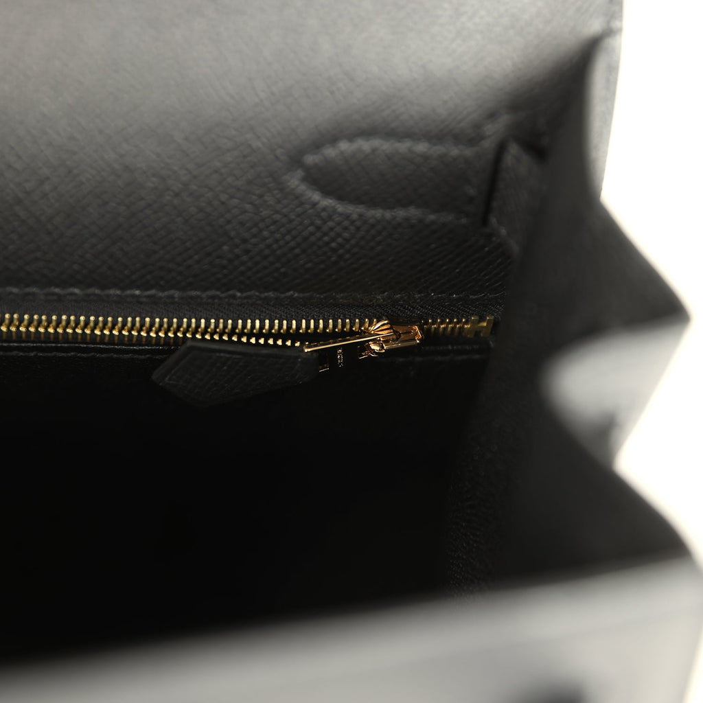 Pre-owned Hermes Kelly Sellier 28 Black Epsom Gold Hardware