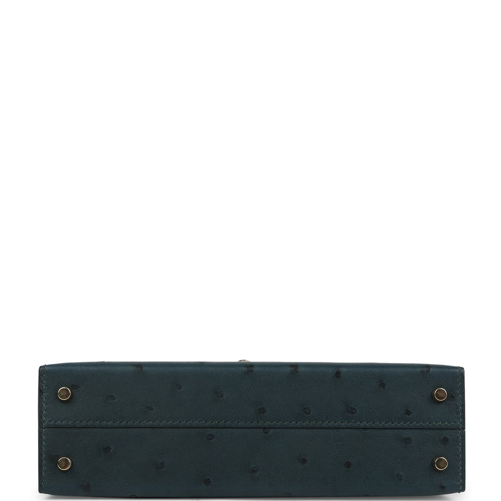 Hermes Special Order (HSS) Kelly Sellier 20 Vert Cypres Verso Ostrich Permabrass Hardware
