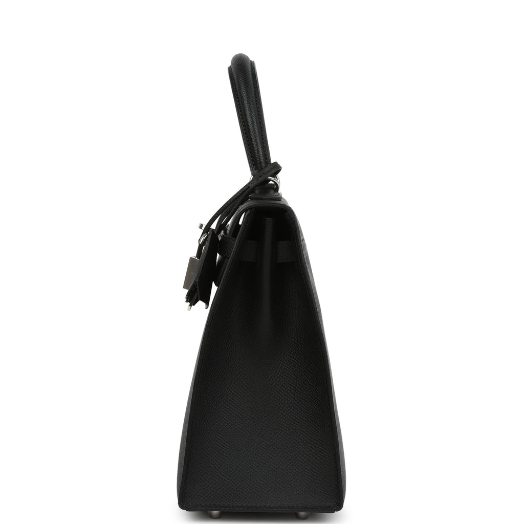 Pre-owned Hermes Kelly Sellier 25 Black Epsom Palladium Hardware
