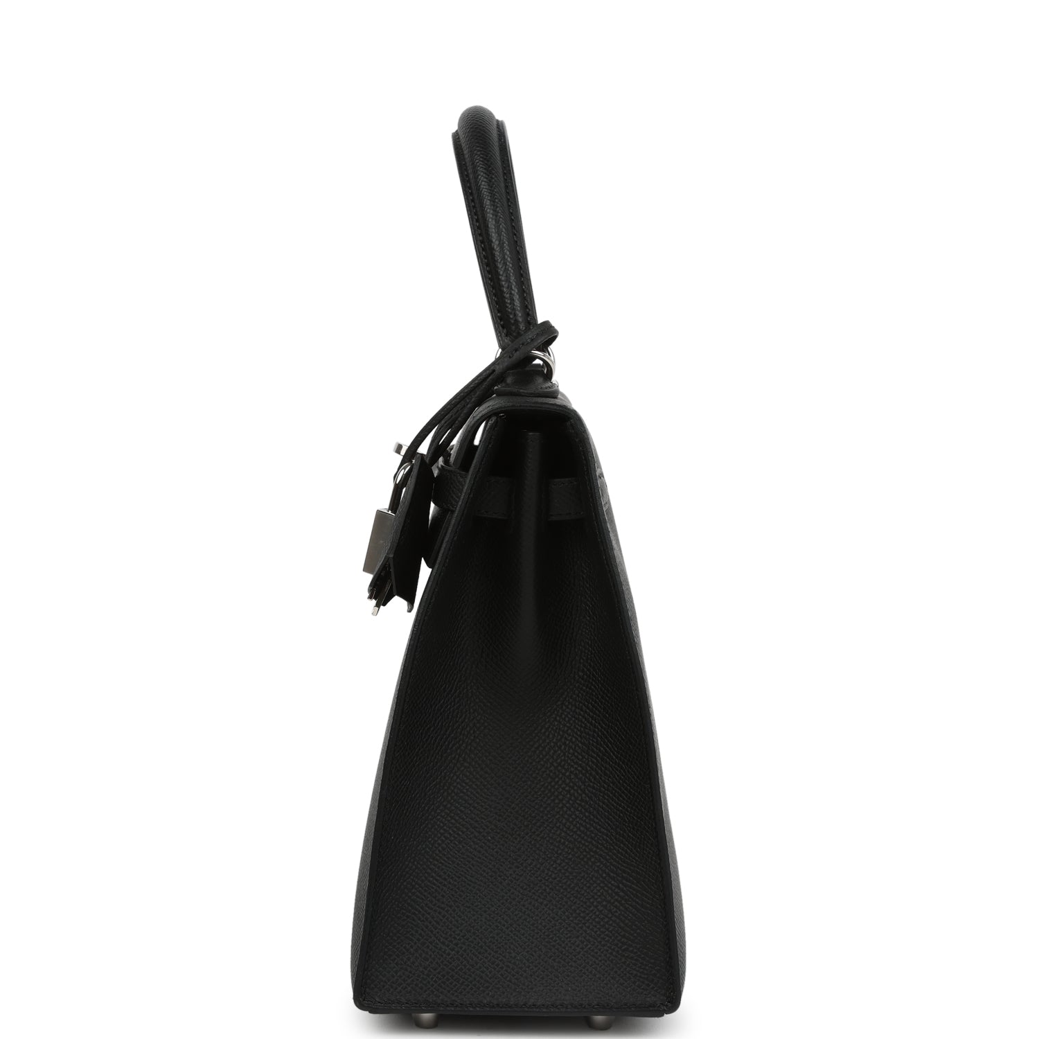 Pre-owned Hermes Kelly Sellier 25 Black Epsom Palladium Hardware
