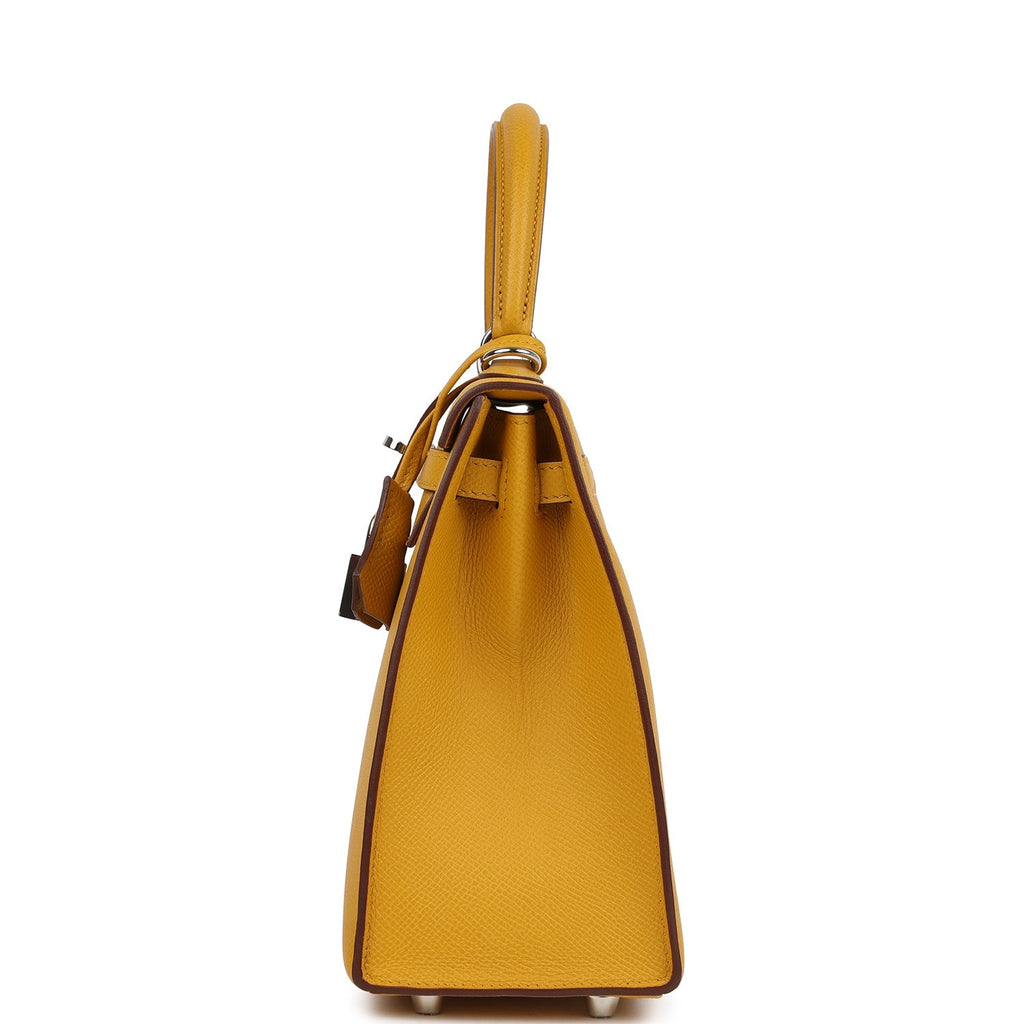 Pre-owned Hermes Kelly Sellier 25 Jaune Ambre Epsom Palladium Hardware