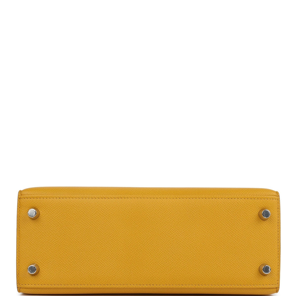 Pre-owned Hermes Kelly Sellier 25 Jaune Ambre Epsom Palladium Hardware