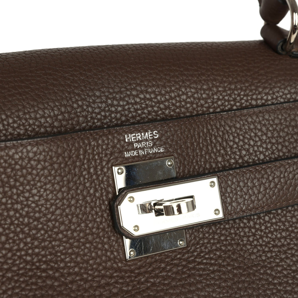 New Hermes Shoulder Kelly 42 JPG Chocolate Clemence Palladium Hardware