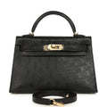 Hermes Kelly Sellier 20 Black Ostrich Permabrass Hardware
