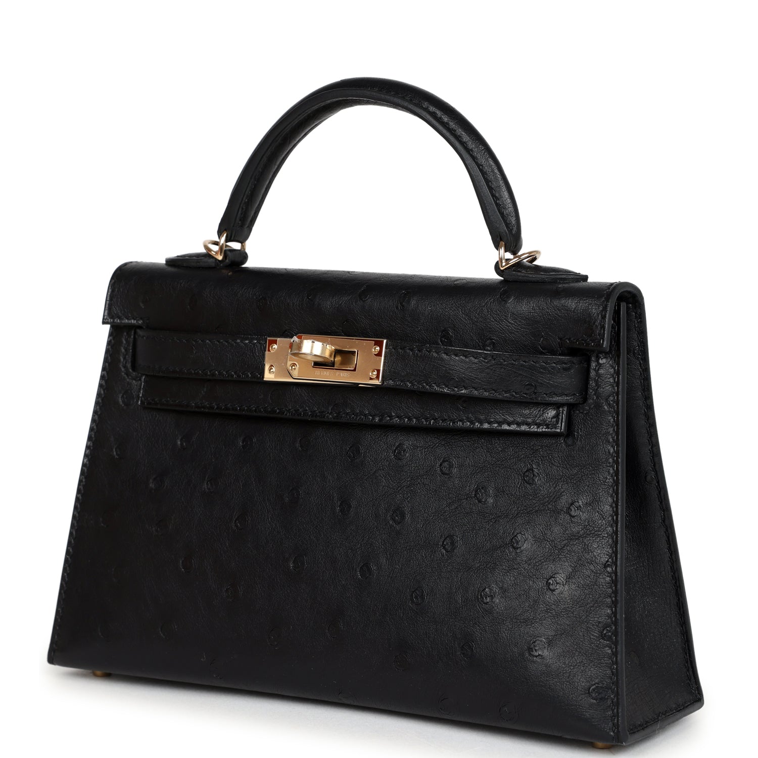 Hermes Kelly Sellier 20 Black Ostrich Permabrass Hardware