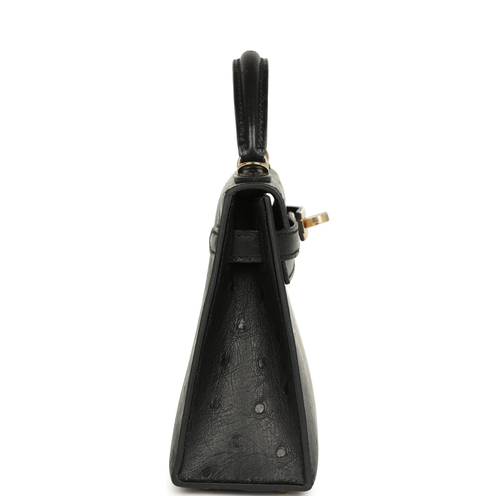 Hermes Kelly Sellier 20 Black Ostrich Permabrass Hardware