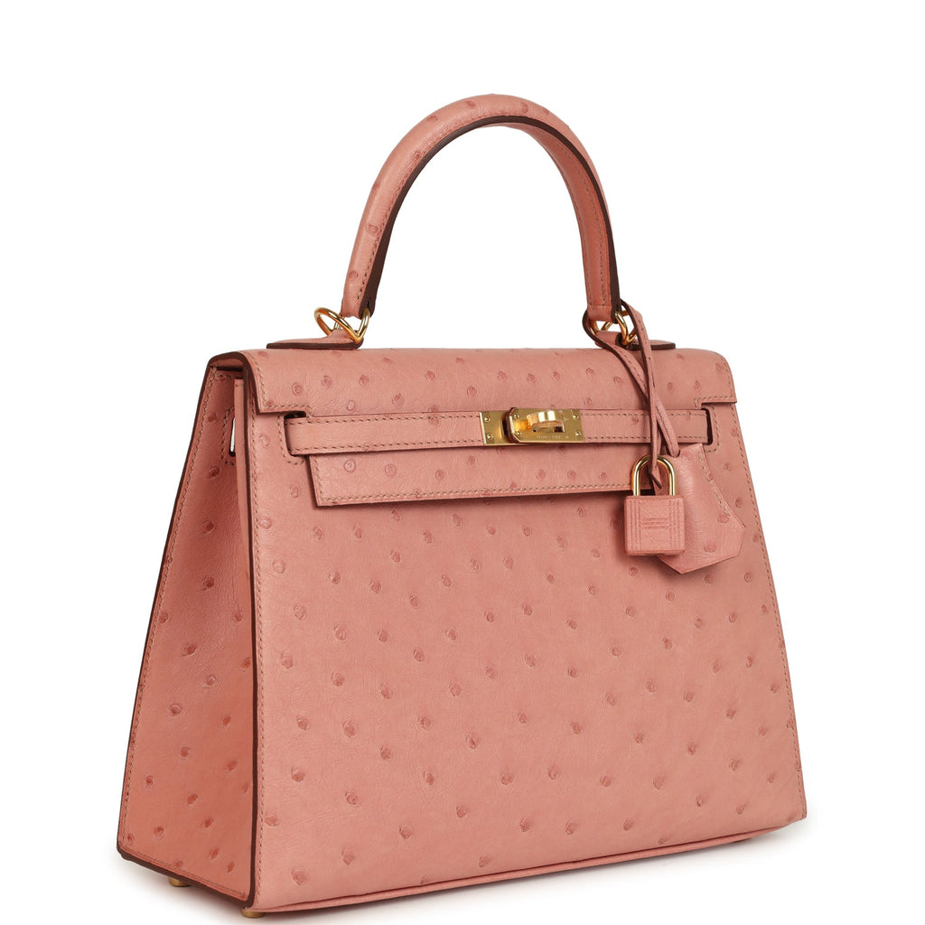Hermes Kelly Sellier 25 Terre Cuite Ostrich Gold Hardware