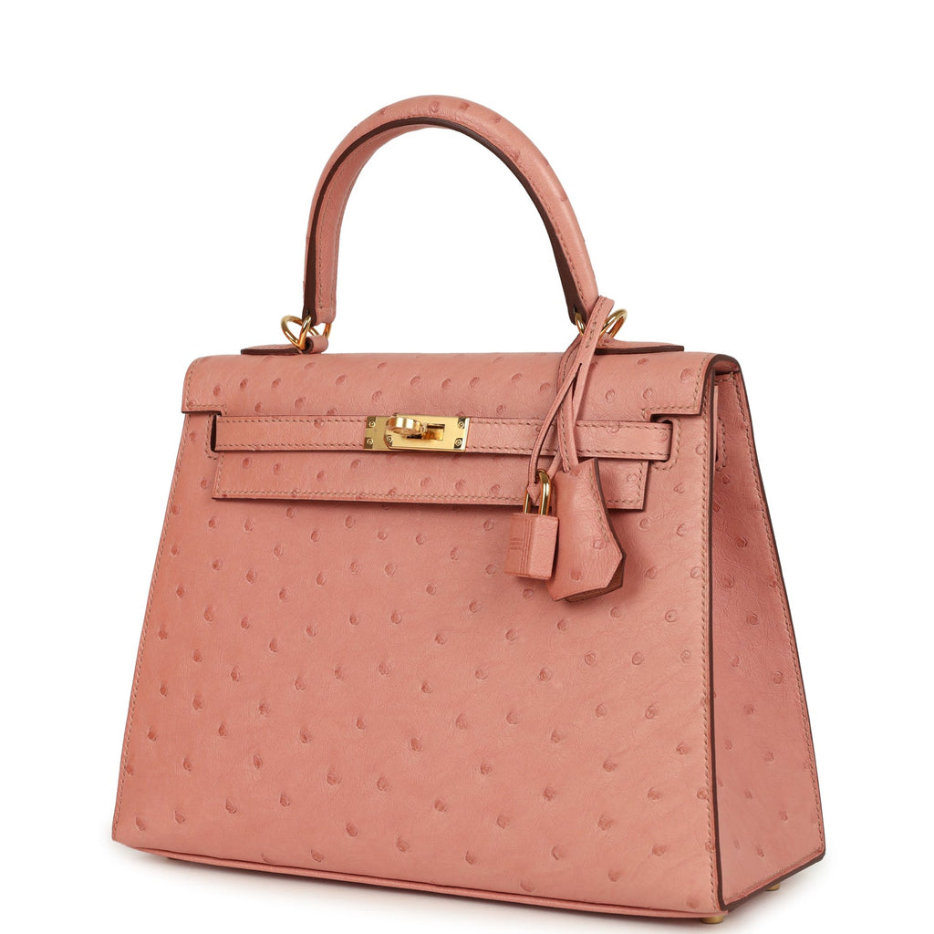 Hermes Kelly Sellier 25 Terre Cuite Ostrich Gold Hardware