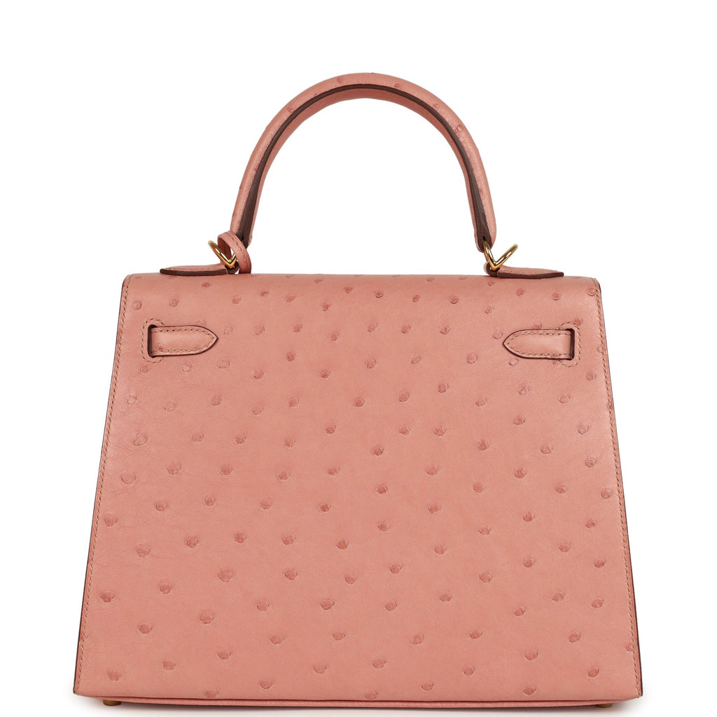 Hermes Kelly Sellier 25 Terre Cuite Ostrich Gold Hardware