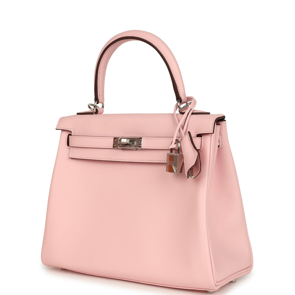 Hermes Kelly Retourne 25 Rose Sakura Swift Palladium Hardware