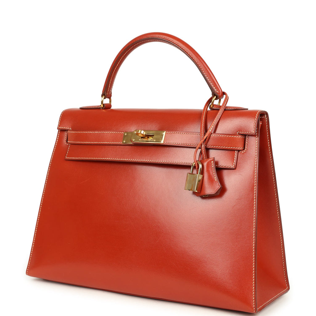 New Hermes Kelly Sellier 32 Brique Box Gold Hardware