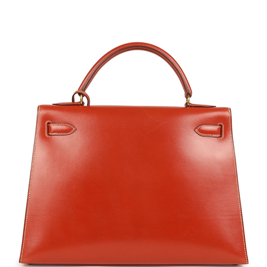 Vintage Hermes Kelly Sellier 32 Brique Box Gold Hardware