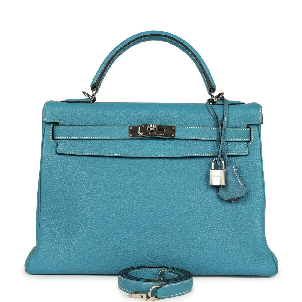 New Hermes Kelly Retourne 32 Blue Jean Togo Palladium Hardware