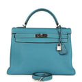 New Hermes Kelly Retourne 32 Blue Jean Togo Palladium Hardware