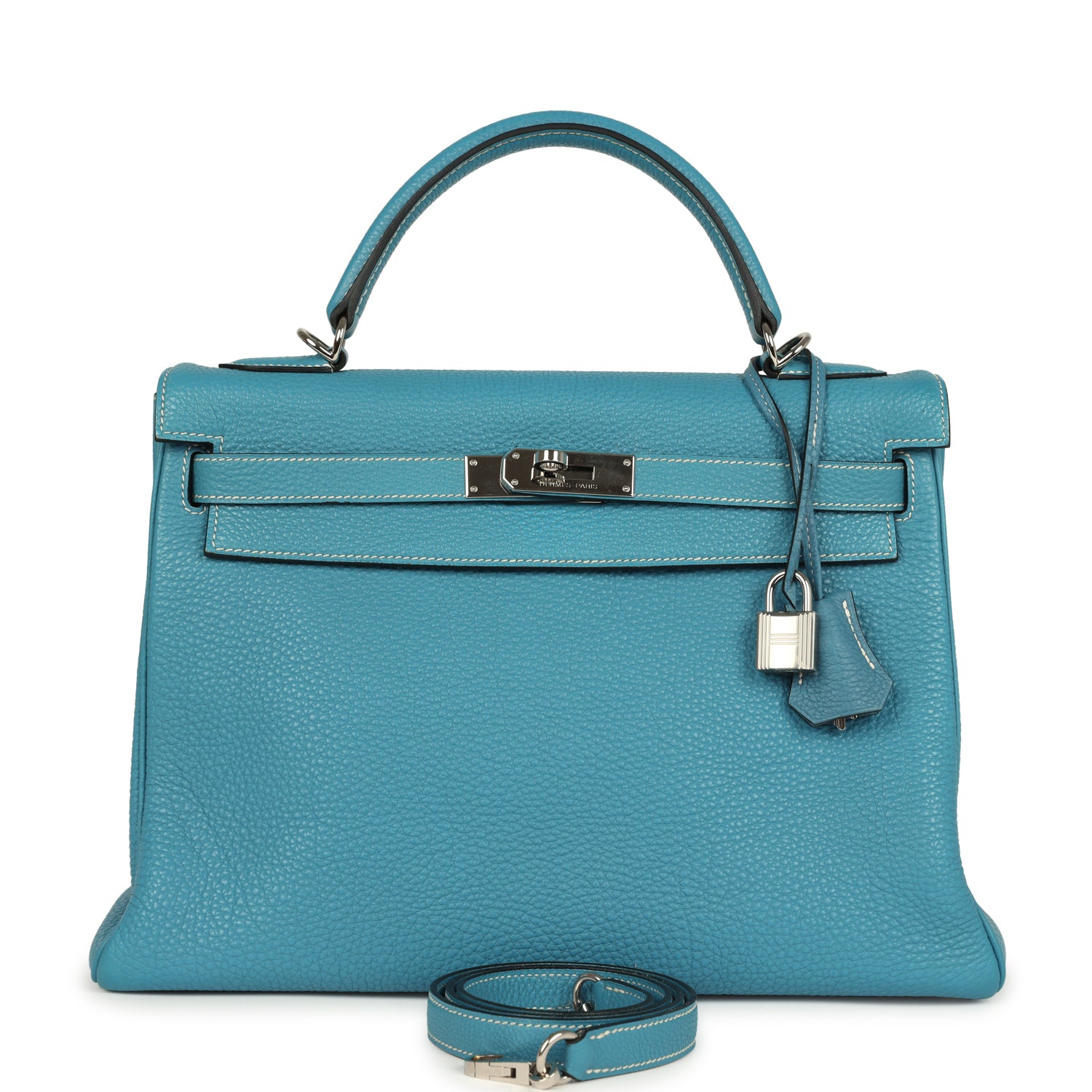New Hermes Kelly Retourne 32 Blue Jean Togo Palladium Hardware
