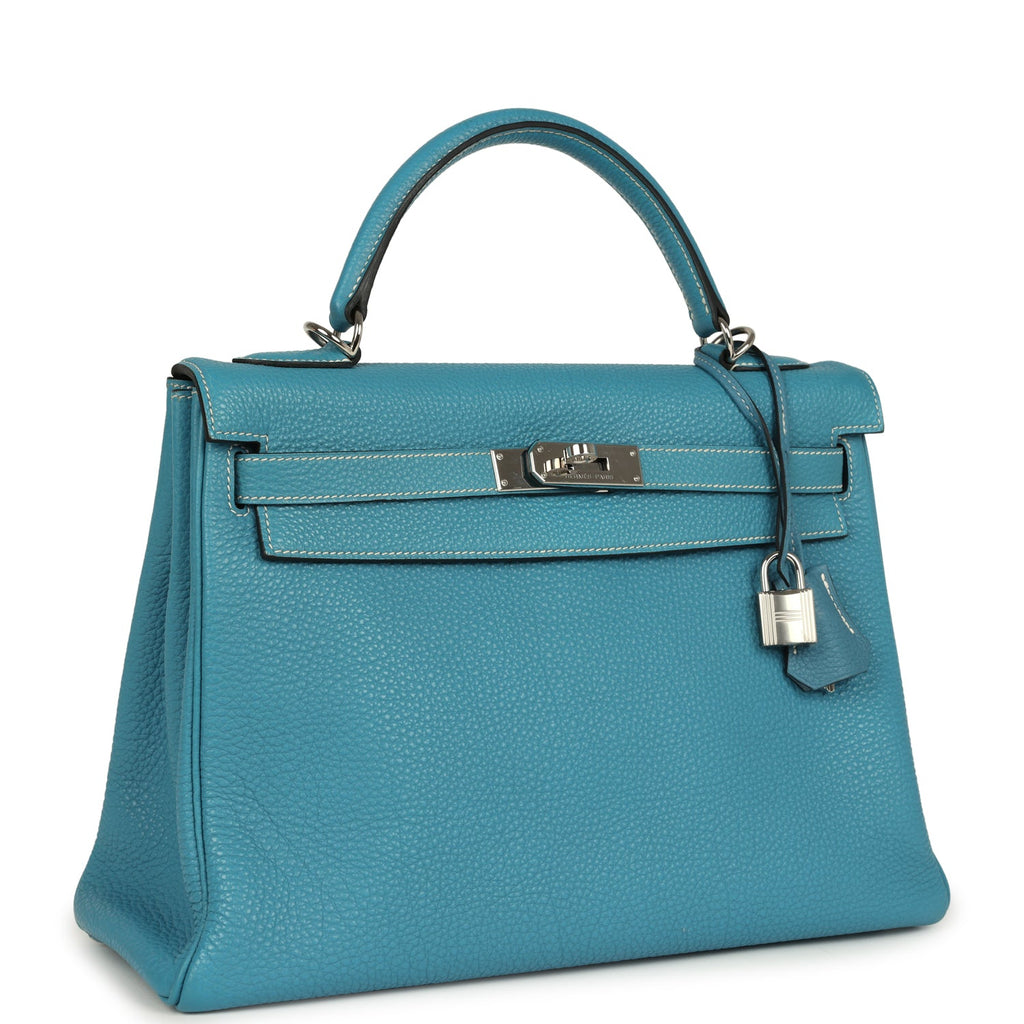 New Hermes Kelly Retourne 32 Blue Jean Togo Palladium Hardware