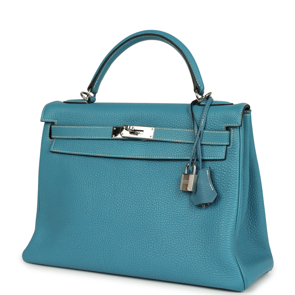 New Hermes Kelly Retourne 32 Blue Jean Togo Palladium Hardware
