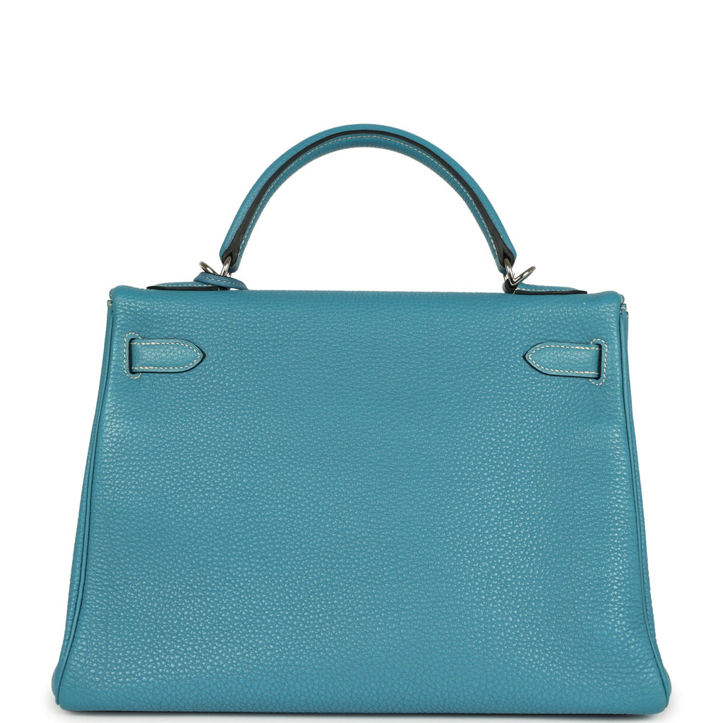 New Hermes Kelly Retourne 32 Blue Jean Togo Palladium Hardware