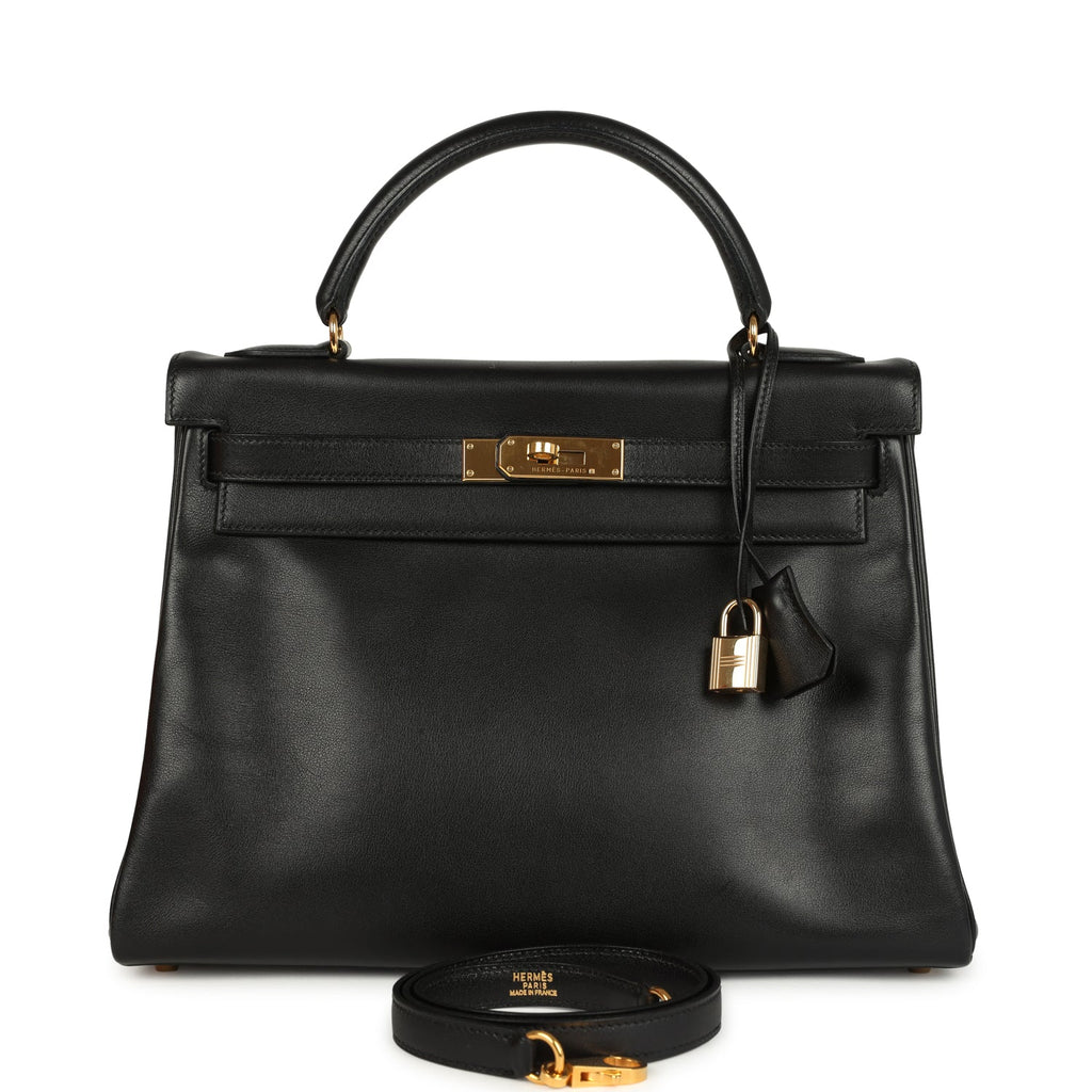 New Hermes Kelly Retourne 32 Black Gulliver Gold Hardware