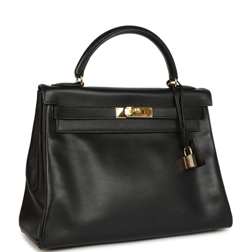New Hermes Kelly Retourne 32 Black Gulliver Gold Hardware