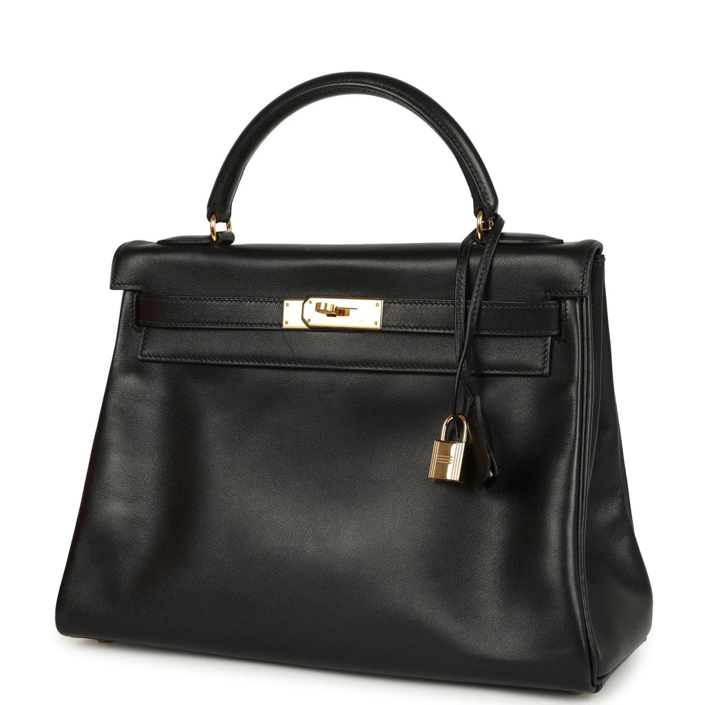 New Hermes Kelly Retourne 32 Black Gulliver Gold Hardware