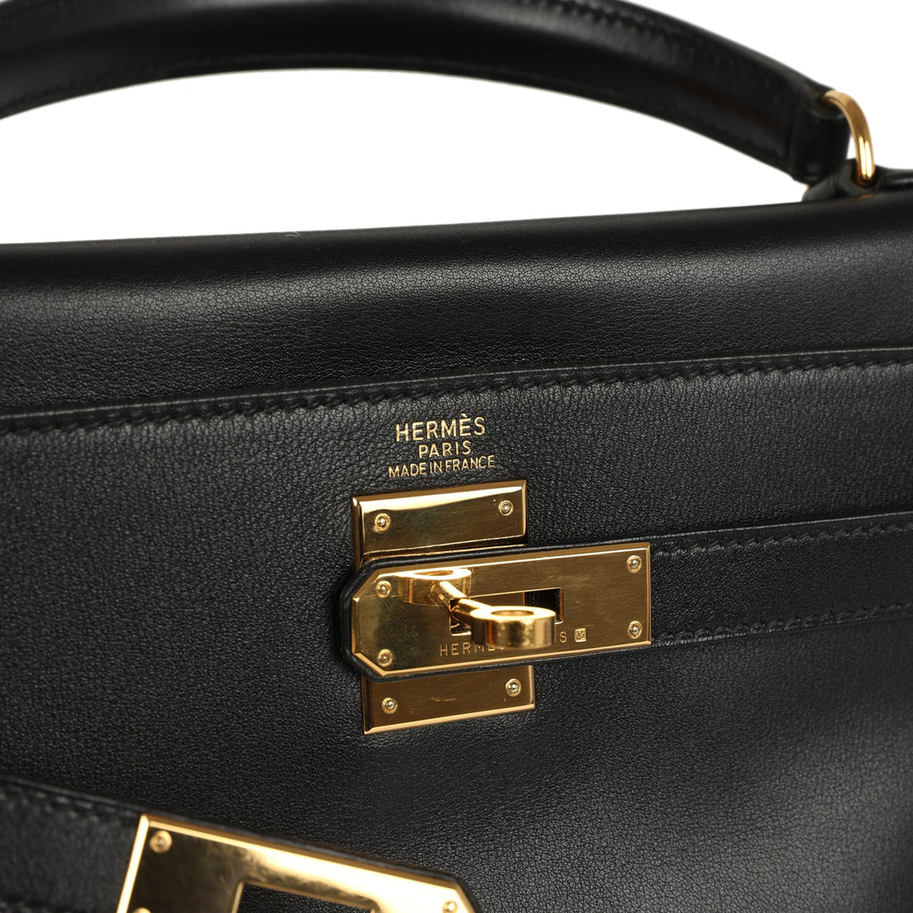 New Hermes Kelly Retourne 32 Black Gulliver Gold Hardware