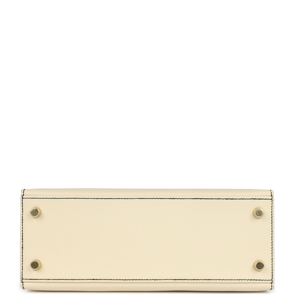 Hermes Special Order (HSS) Kelly Sellier 25 Craie and Black Epsom Brushed Gold Hardware