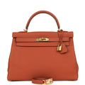 Pre-owned Hermes Special Order (HSS) Kelly Retourne 32 Cuivre Verso Togo Gold Hardware
