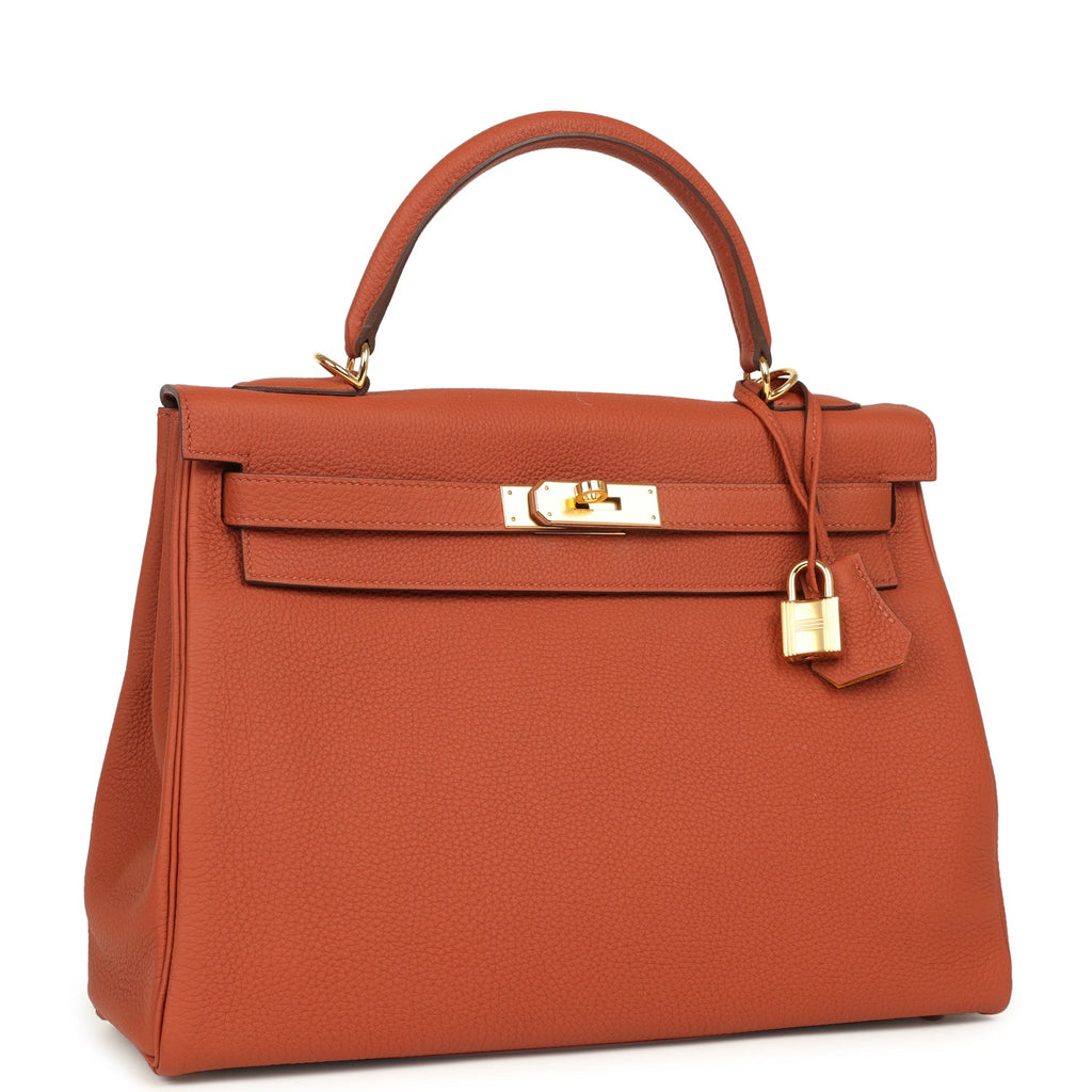 Pre-owned Hermes Special Order (HSS) Kelly Retourne 32 Cuivre Verso Togo Gold Hardware
