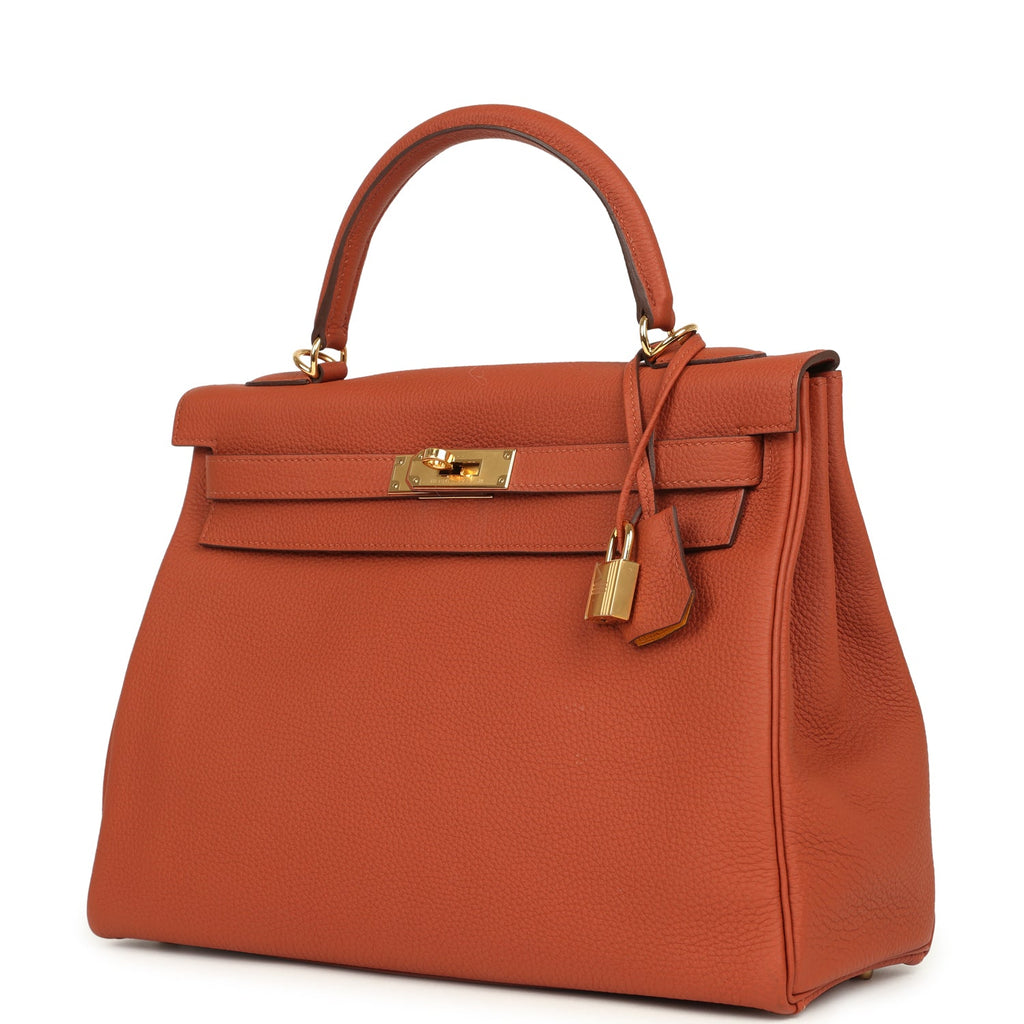 Pre-owned Hermes Special Order (HSS) Kelly Retourne 32 Cuivre Verso Togo Gold Hardware