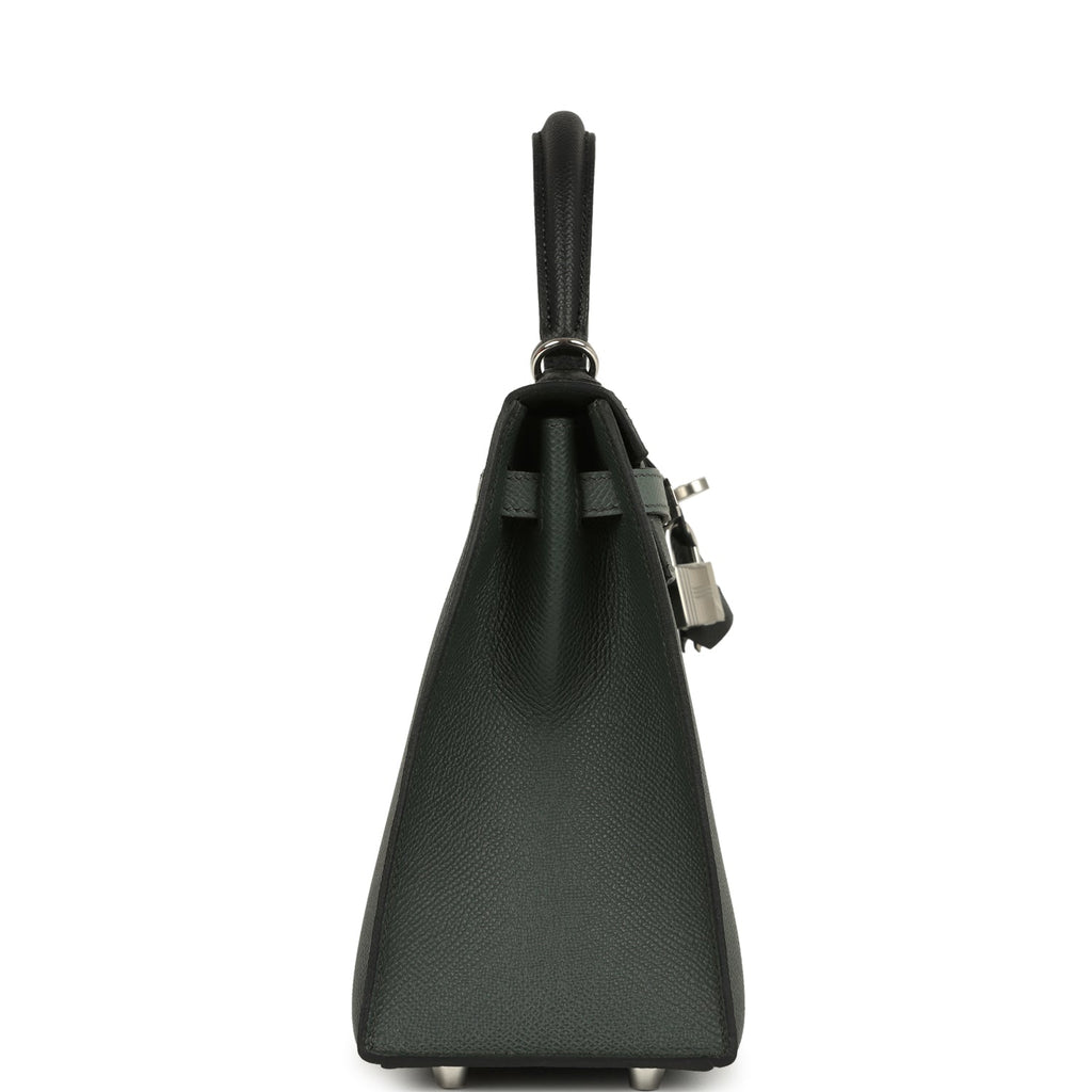 Hermes Kelly Sellier 25 Tri-Color Black, Vert Amande and Vert Mangrove Epsom Palladium Hardware