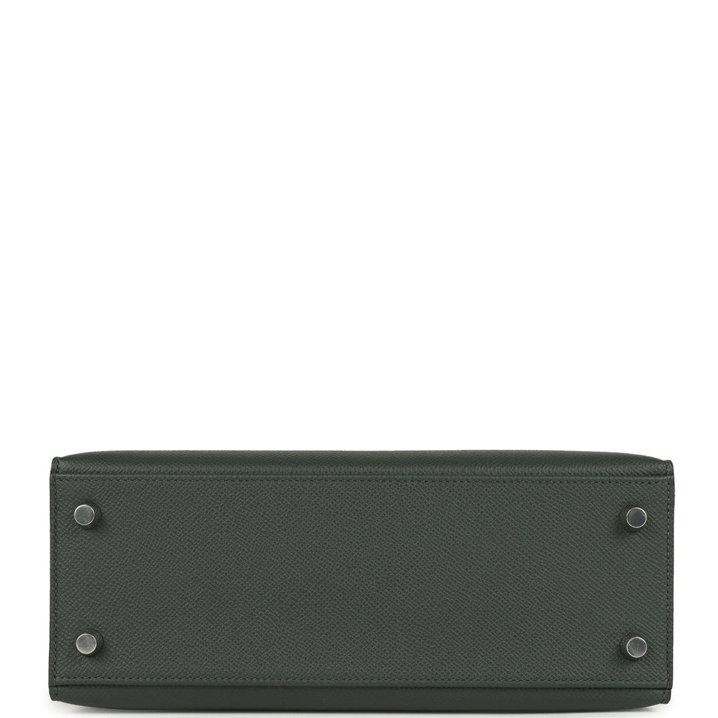 Hermes Kelly Sellier 25 Tri-Color Black, Vert Amande and Vert Mangrove Epsom Palladium Hardware
