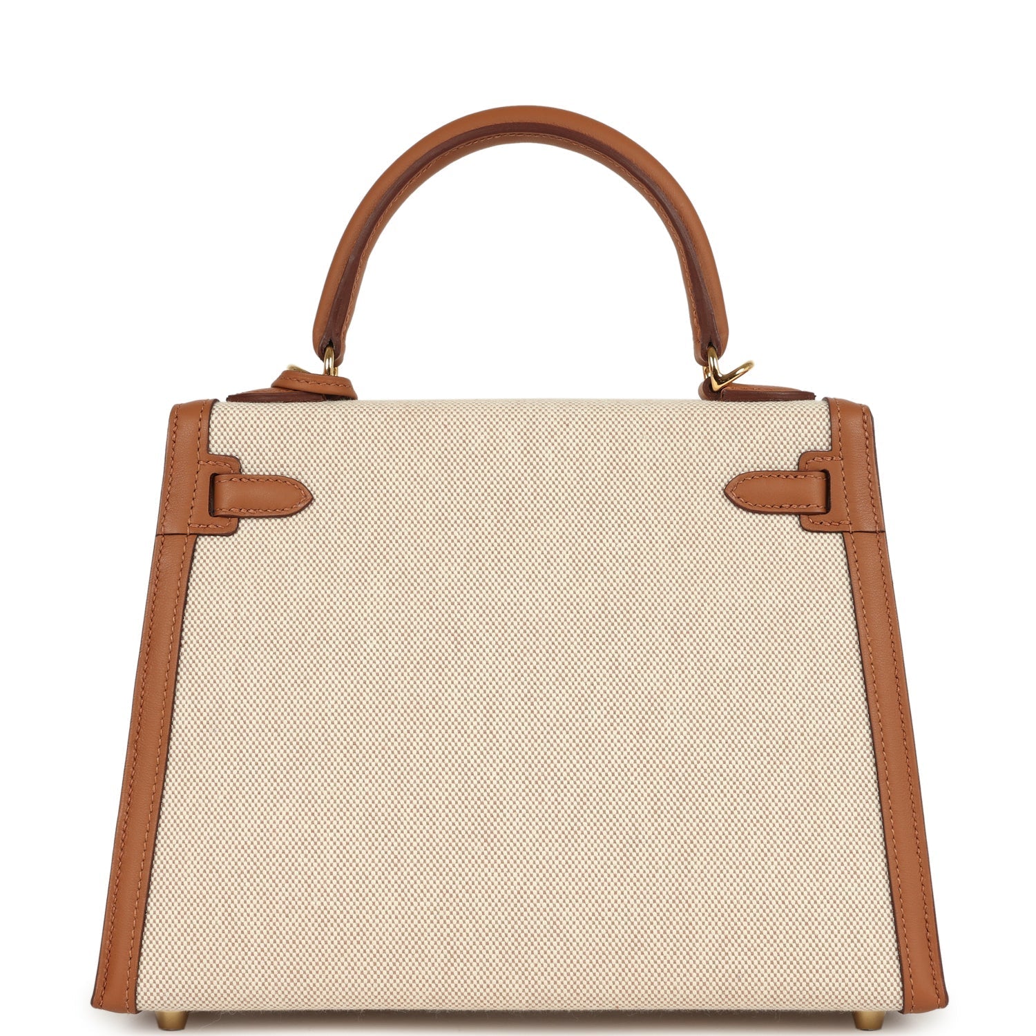 Hermes Kelly Sellier 25 Gold Swift and Ecru & Beige Toile H Canvas Gold Hardware