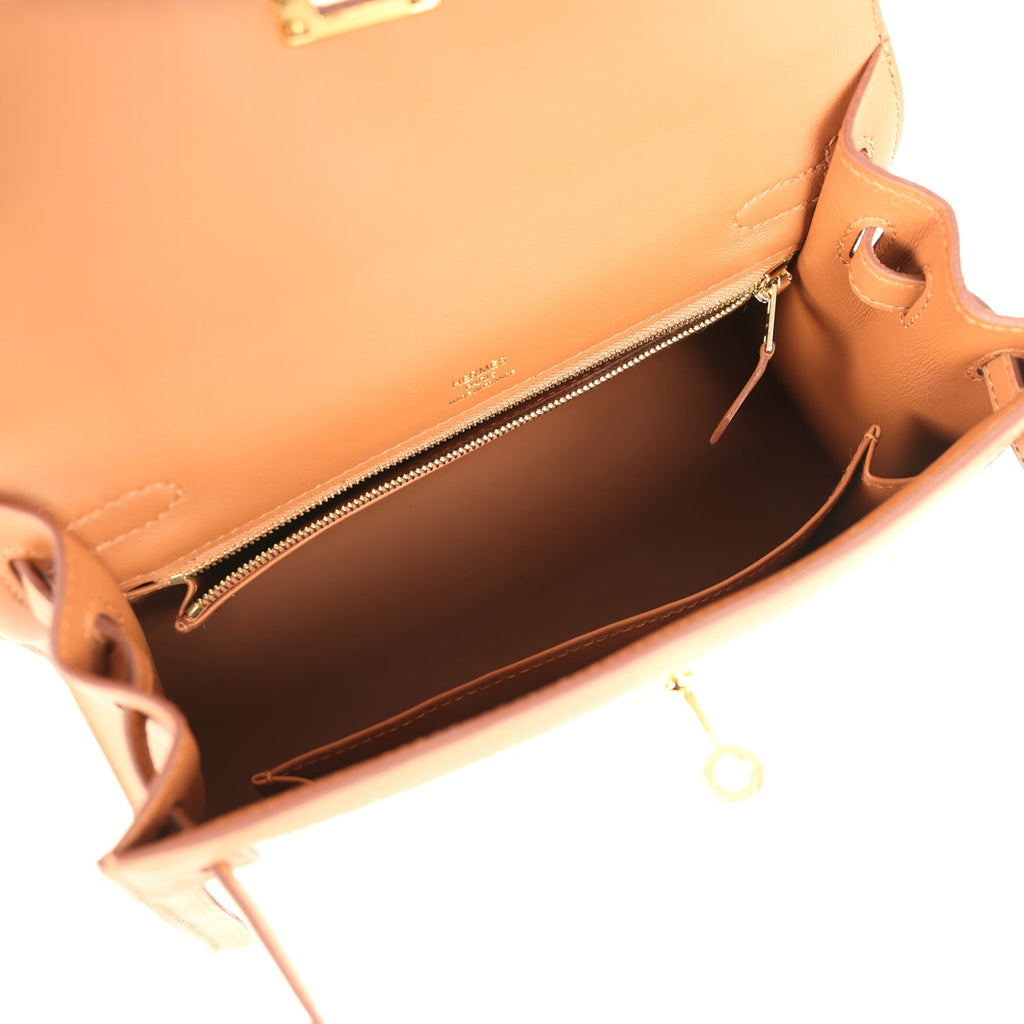 Hermes Kelly Sellier 25 Gold Swift and Ecru & Beige Toile H Canvas Gold Hardware