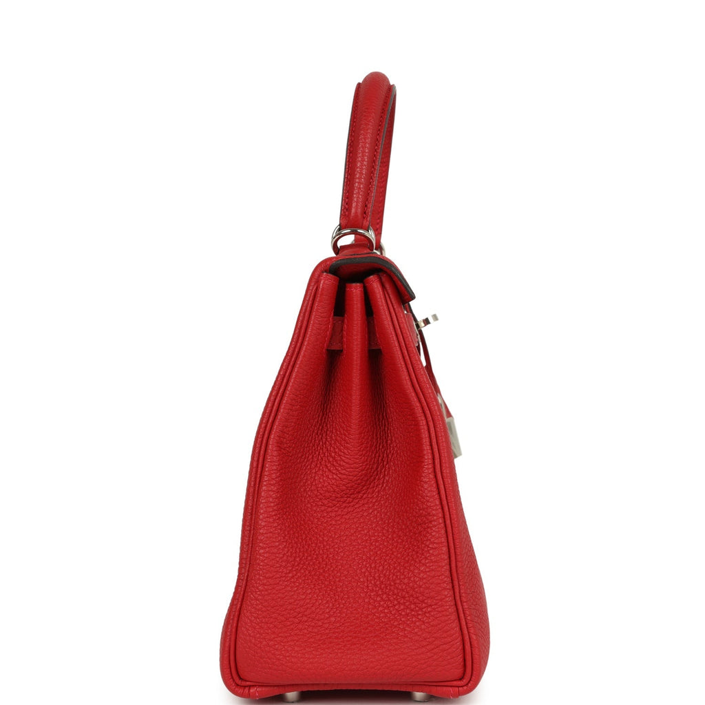 Pre-owned Hermes Kelly Retourne 25 Rouge Casaque Togo Palladium Hardware