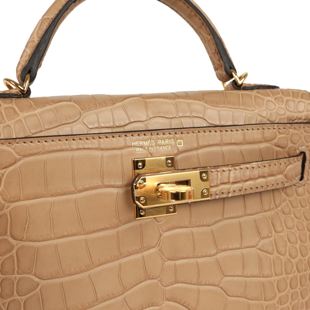 Hermes Kelly Sellier 20 Chai Matte Alligator Gold Hardware