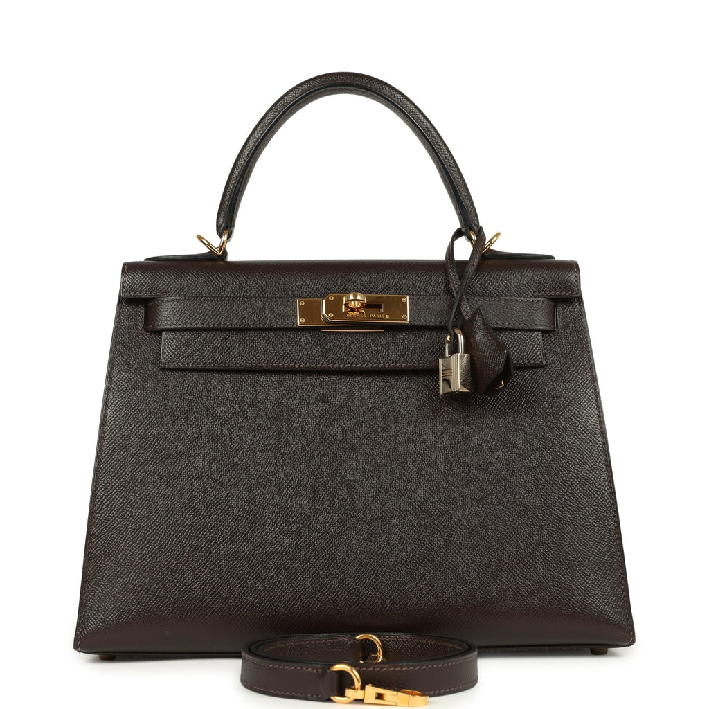 New Hermes Kelly Sellier 28 Chocolat Courcheval Gold Hardware