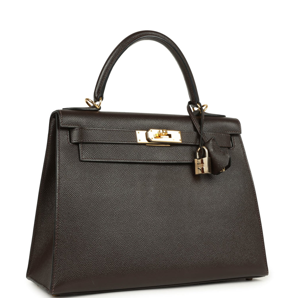 New Hermes Kelly Sellier 28 Chocolat Courcheval Gold Hardware