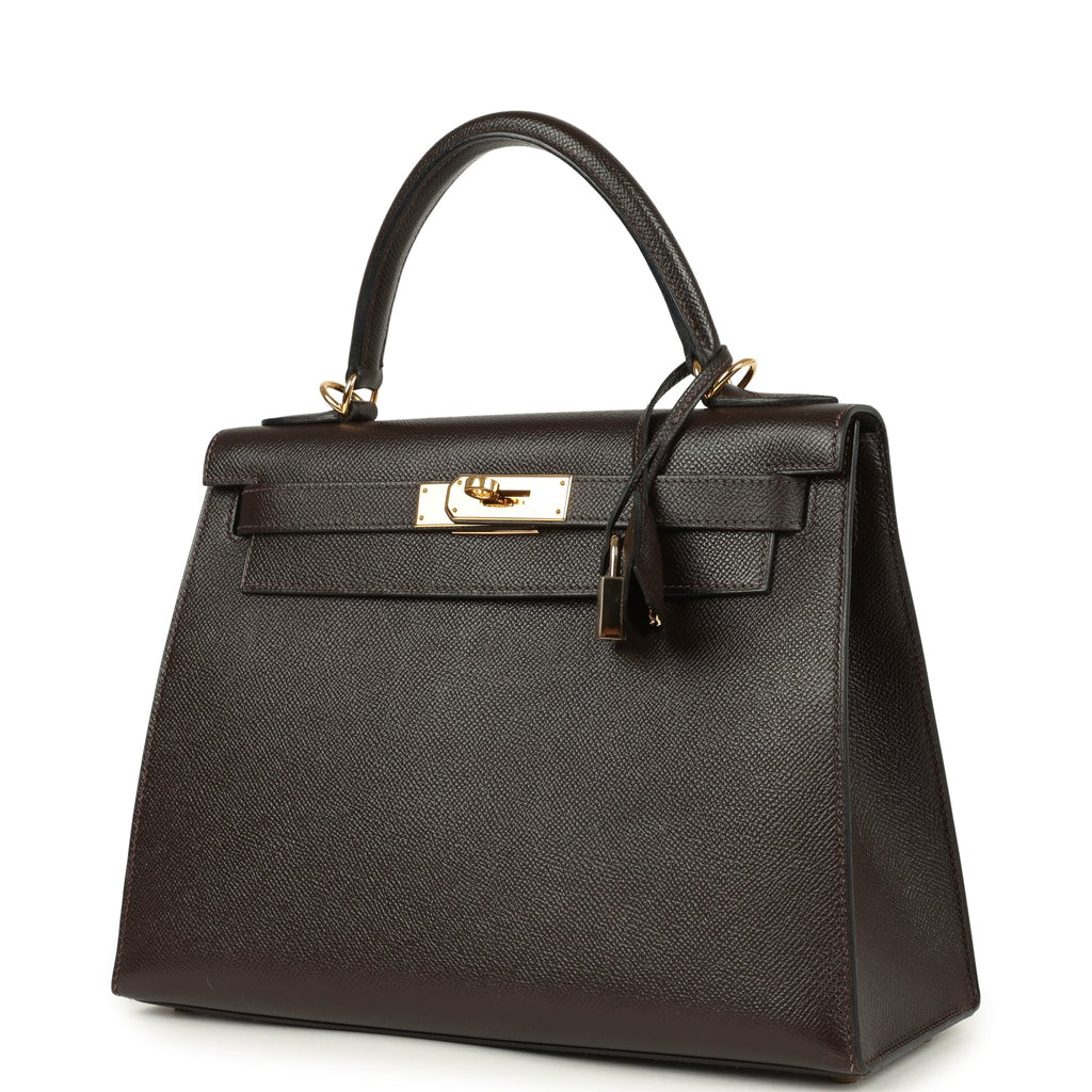 New Hermes Kelly Sellier 28 Chocolat Courcheval Gold Hardware