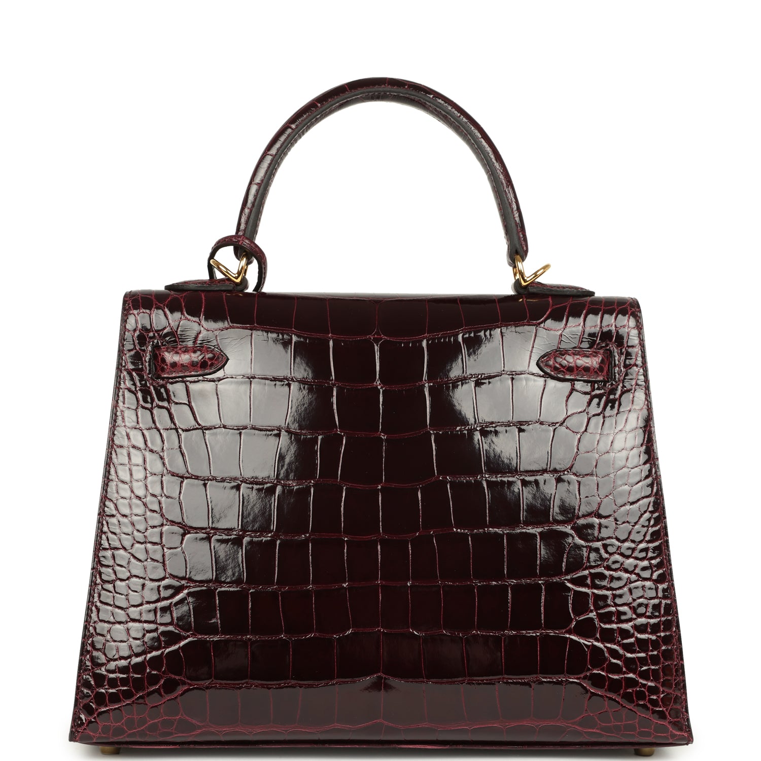Hermes Kelly Sellier 25 Bordeaux Shiny Alligator Gold Hardware