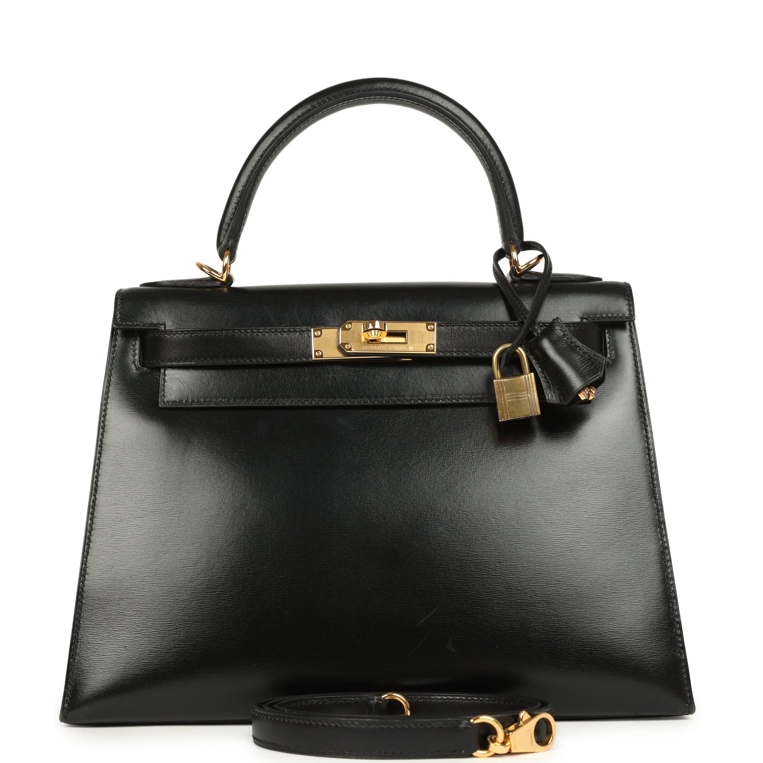 New Hermes Kelly Sellier 28 Black Box Gold Hardware
