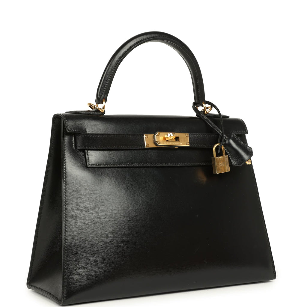 New Hermes Kelly Sellier 28 Black Box Gold Hardware